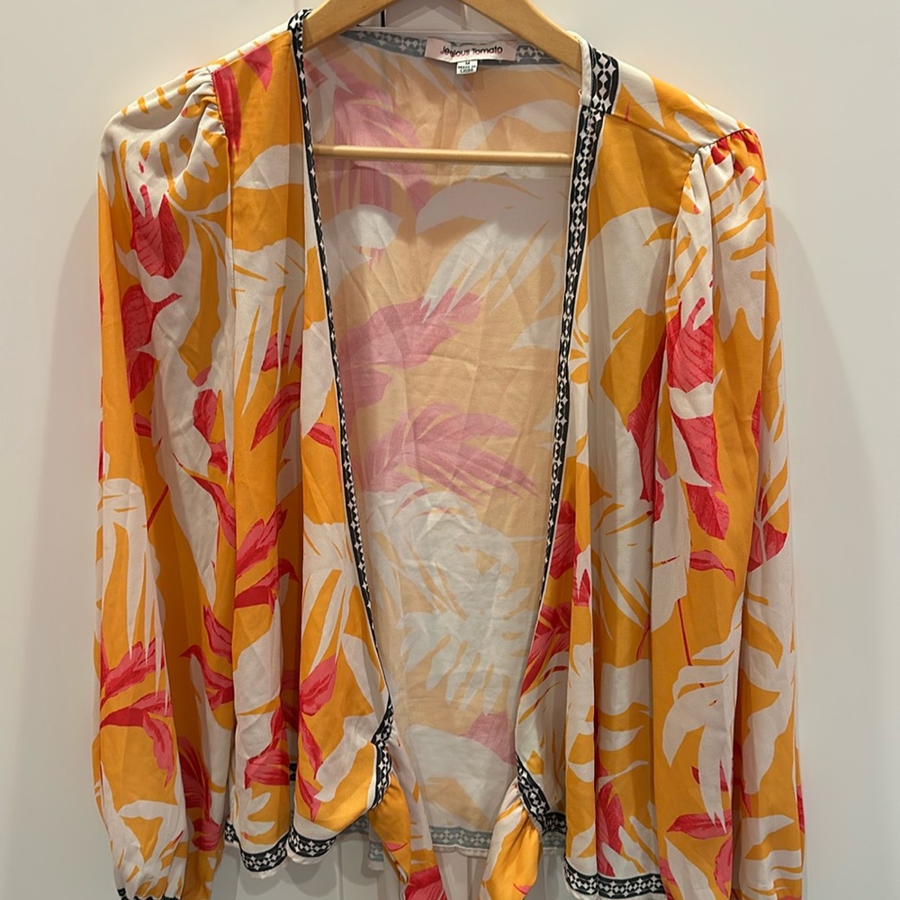 Tropical long sleeve wrap top